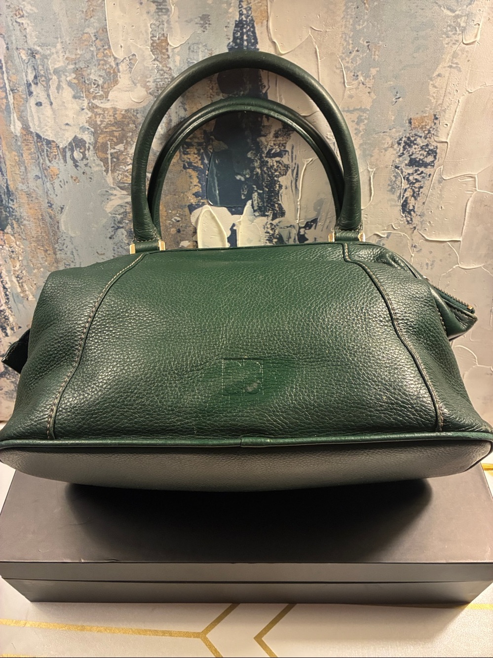 Vintage Liz Claiborne Dark Green Leather Top-Handle Satchel with Gold Hardware - Picture 3 of 15